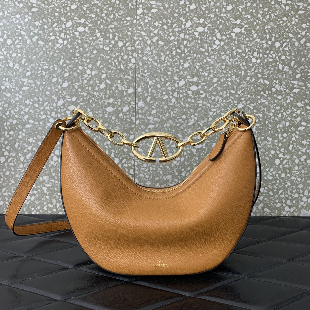 Valentino Garavani VLogo Moon Small Hobo Bag in Brown Nappa Leather 